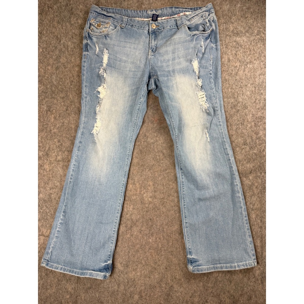 Amethyst Jeans Womens 22 Blue Cotton Distressed Flare Bootcut Y2K Boho Denim